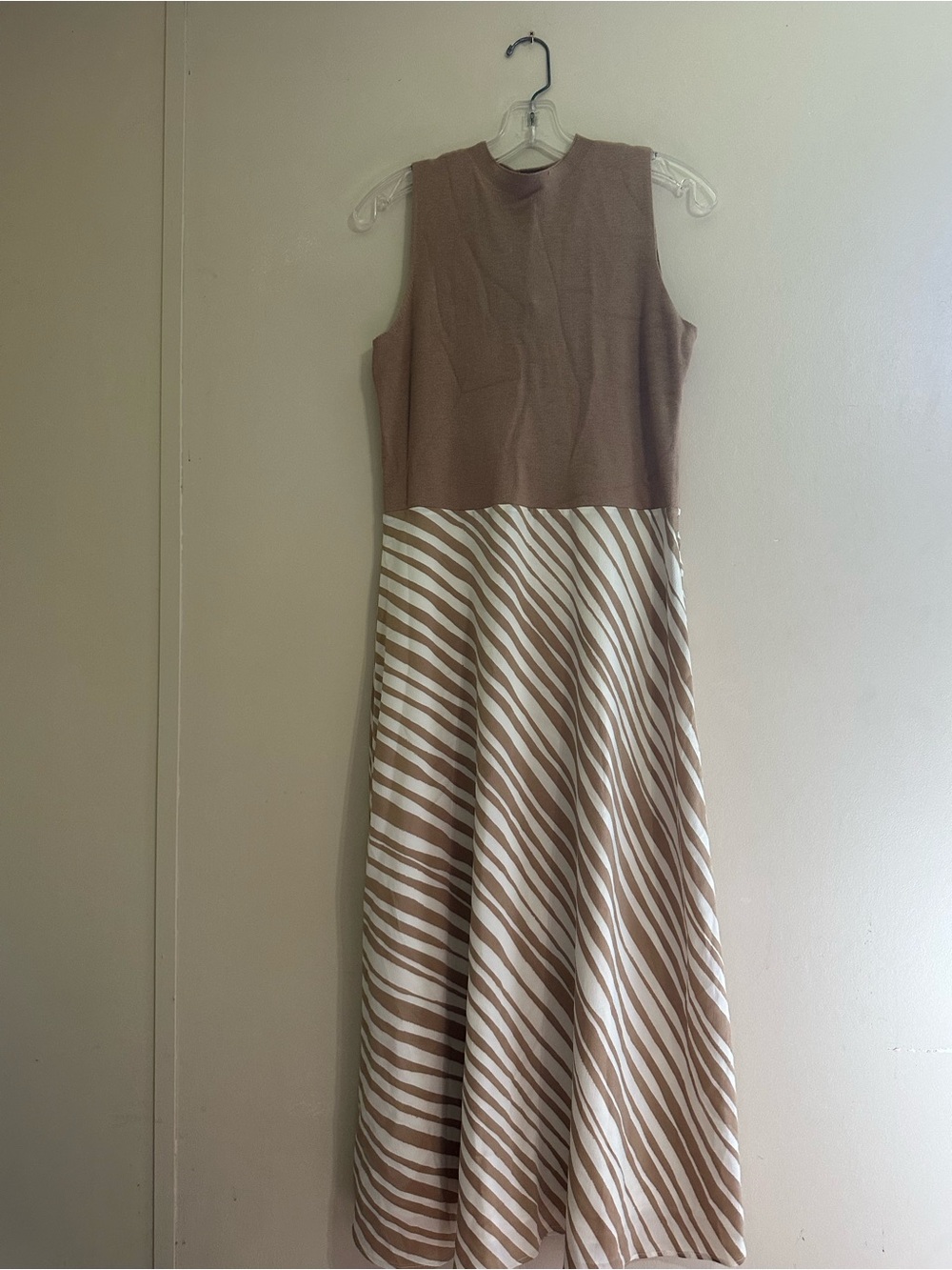 Ann Taylor Sleeveless Midi Dress in Brown and Cream